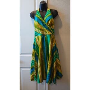 Calvin Klein Multicolor Halter Neck Dress Open Back Fit & Flare Size 4.